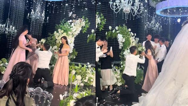 婚礼上伴郎抢花求婚跪错女友，结局却很意外很暖心